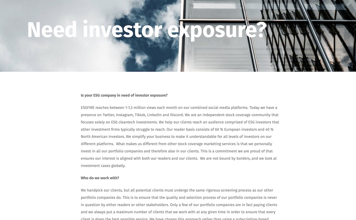 News website need investor exposure